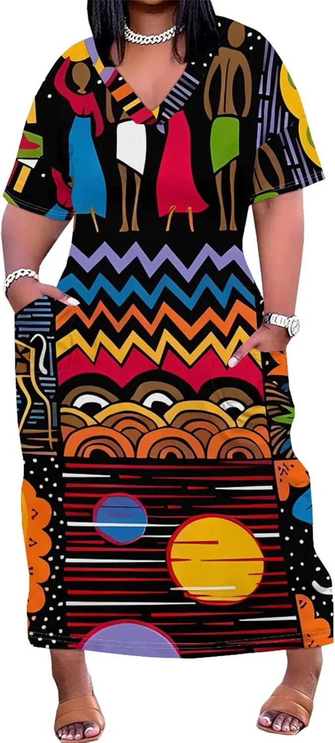 Plus Size Dresses for Curvy Women 2025 Summer Casual Short Sleeve Tshirt Long Maxi Dress with Pockets Beach Vacation Outfits