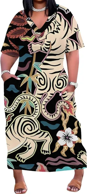 Plus Size Dresses for Curvy Women 2025 Summer Casual Short Sleeve Tshirt Long Maxi Dress with Pockets Beach Vacation Outfits