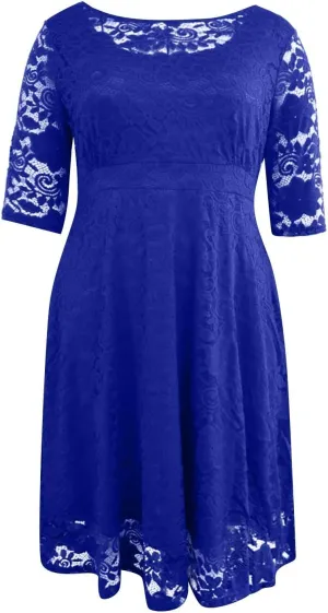 Plus Size Dresses for Curvy Women,2025 Elegant Lace Patchwork Cocktail Dress,Crewneck 3/4 Sleeve Midi Party Dress