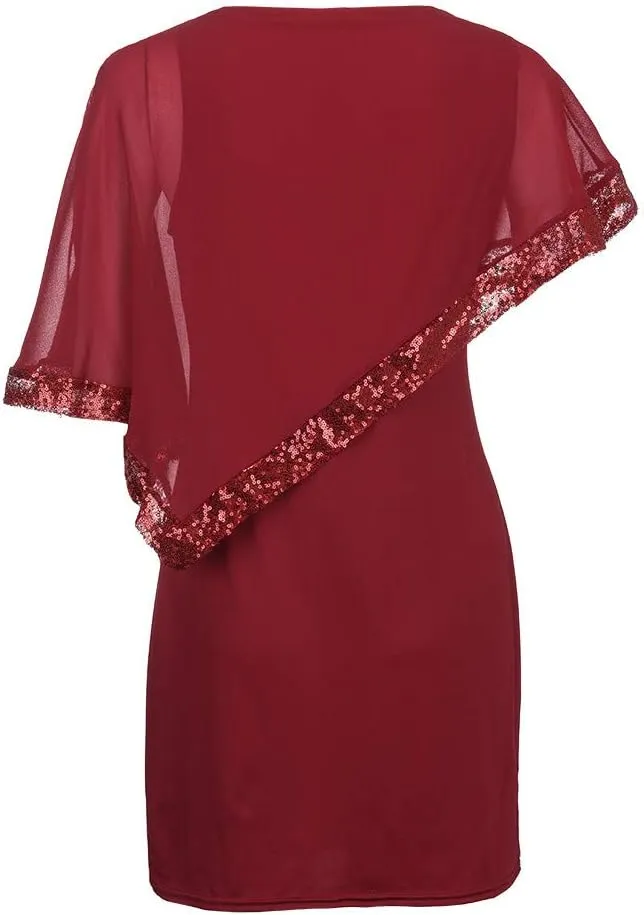 Plus Size Dresses for Women 2024 Trendy Cold Shoulder Chiffon Wedding Guest Dress Elegant Bodycon Midi Pencil Dress