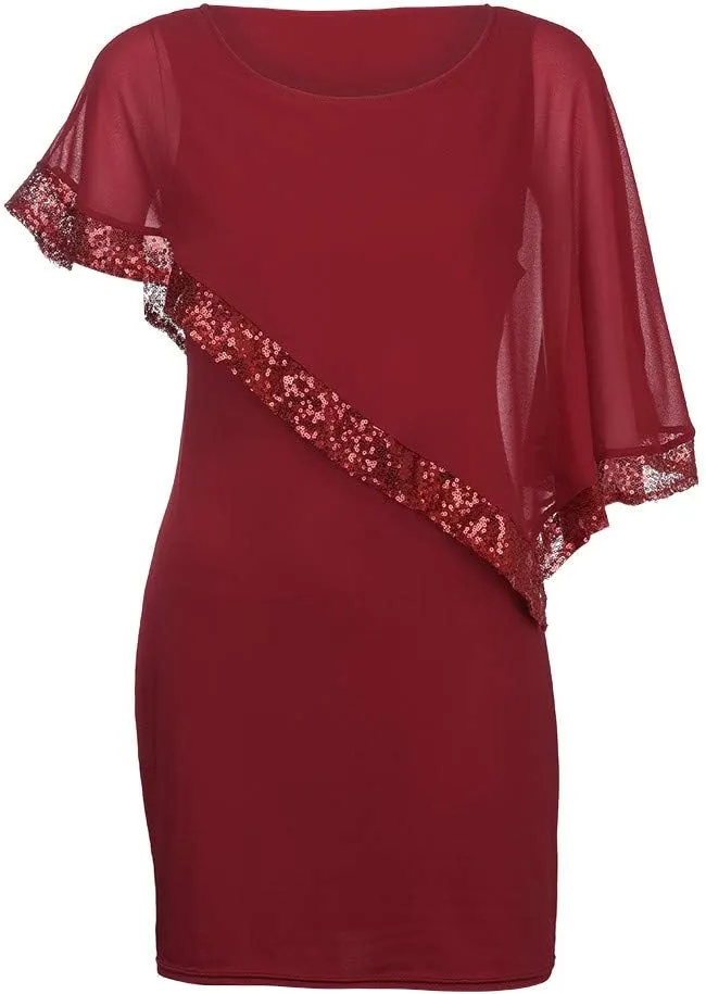 Plus Size Dresses for Women 2024 Trendy Cold Shoulder Chiffon Wedding Guest Dress Elegant Bodycon Midi Pencil Dress