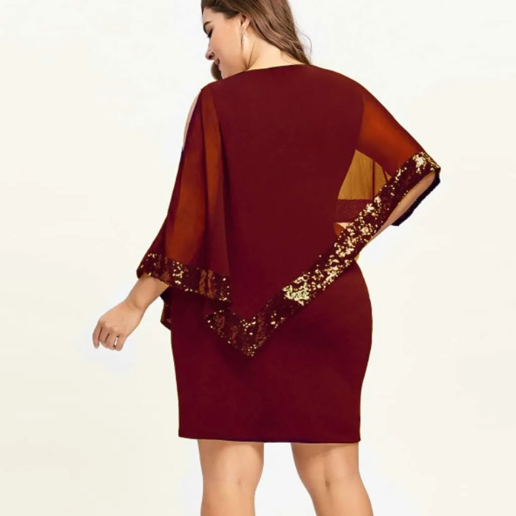 Plus Size Dresses for Women 2024 Trendy Cold Shoulder Chiffon Wedding Guest Dress Elegant Bodycon Midi Pencil Dress