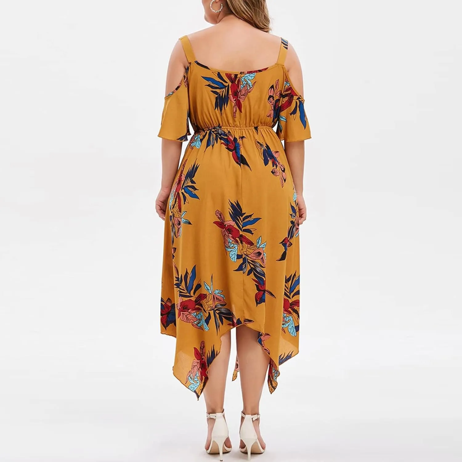 Plus Size Maxi Dress for Women Summer Casual Short Sleeve Floral Midi Dresses Sexy V Neck Vacation Beach Sundress