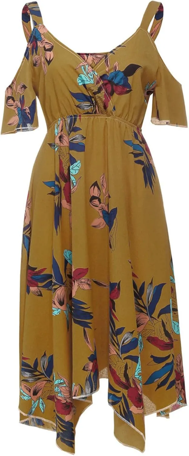 Plus Size Maxi Dress for Women Summer Casual Short Sleeve Floral Midi Dresses Sexy V Neck Vacation Beach Sundress