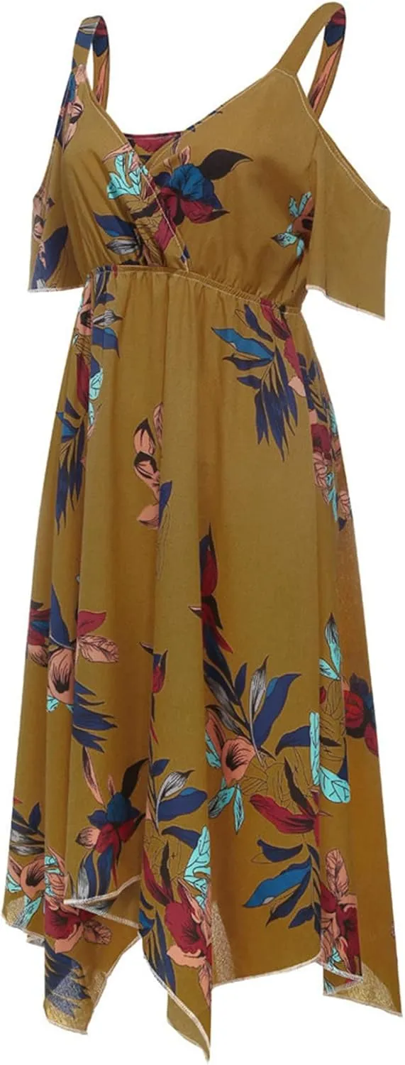 Plus Size Maxi Dress for Women Summer Casual Short Sleeve Floral Midi Dresses Sexy V Neck Vacation Beach Sundress