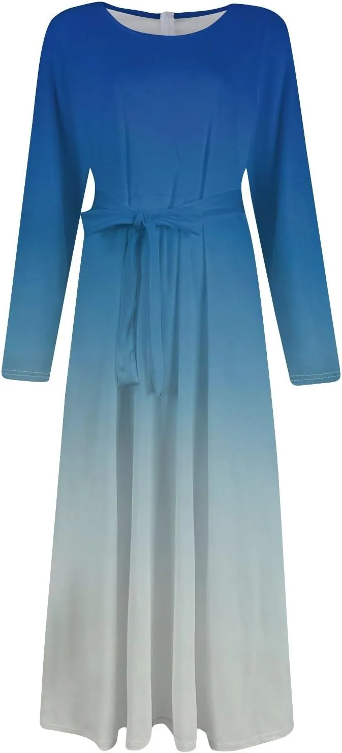 Plus Size Maxi Dresses for Curvy Women Crew Neck Long Sleeve Lace On High Wasit Maxi Dress with Pockets, XL-5XL