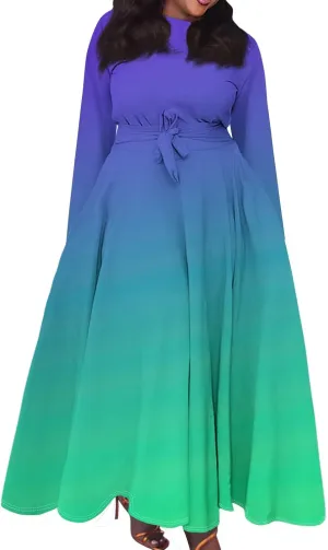Plus Size Maxi Dresses for Curvy Women Crew Neck Long Sleeve Lace On High Wasit Maxi Dress with Pockets, XL-5XL