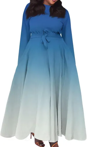 Plus Size Maxi Dresses for Curvy Women Crew Neck Long Sleeve Lace On High Wasit Maxi Dress with Pockets, XL-5XL