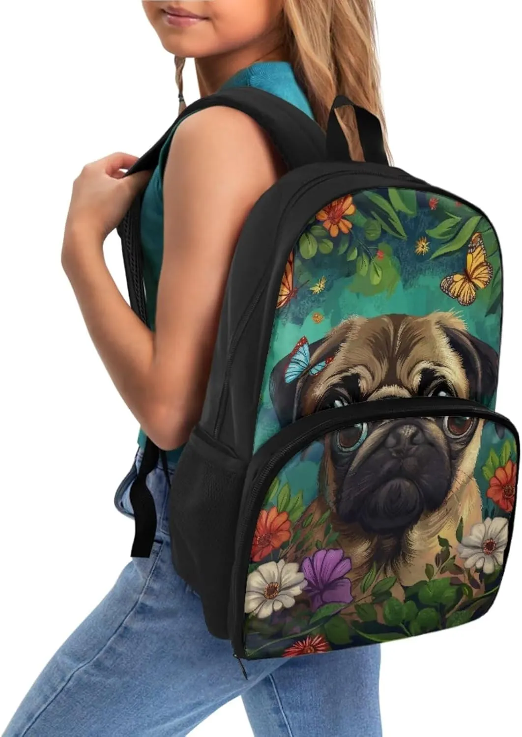 Pug Dog Backpack for School Boys Kids Backpack for School Book Bag Lunch Backpacks Set with with Cooler Compartment and Pencil Box Kids Backpack Set Bookbag