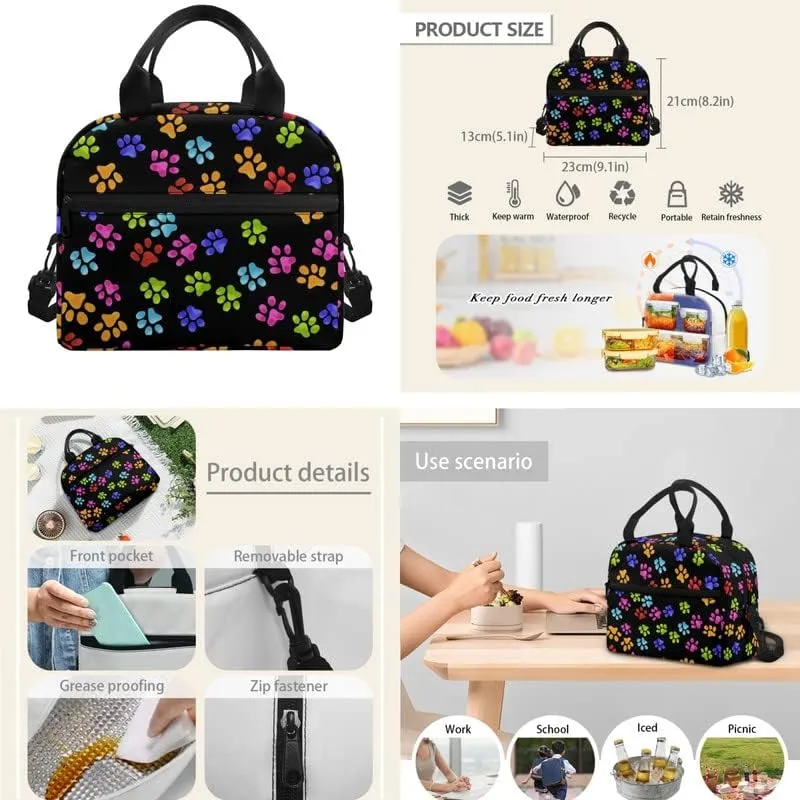 Puppy Footprint Backpack 3 Piece Schoolbag/Colorful Dog Paw Cat Paw Crossbody Lunch Bag/Pencil Bag Set Fit for Kids Boys Girls Travel Laptop Backpack