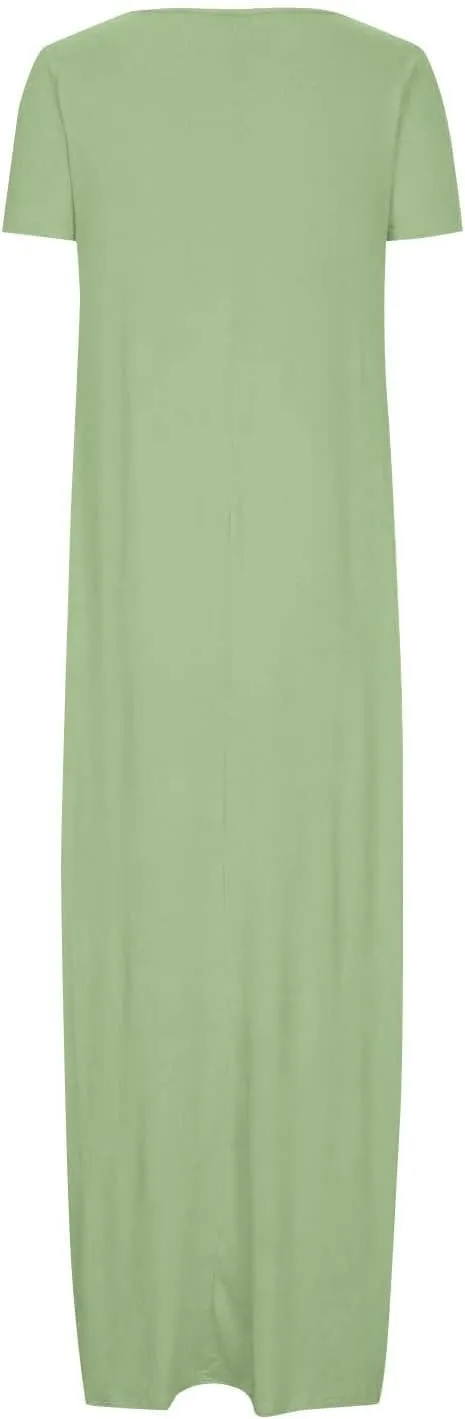 QIGUAND Women Basic Scoop Neck Maxi Dress Summer Soft Comfy Short Sleeve T-Shirt Dresses Plus Size Casual Baggy Kaftan Dress