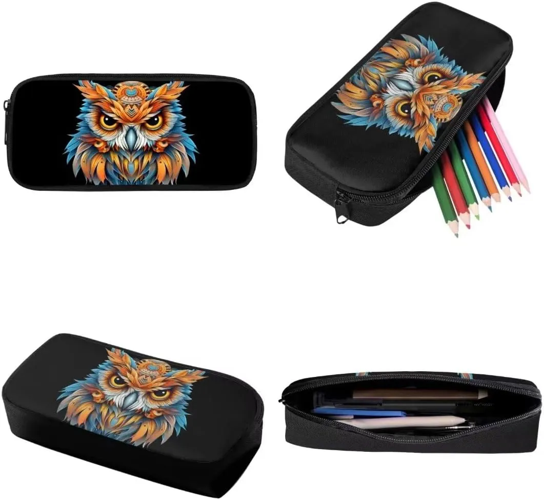 Retro Kids Backpack Sets With Lunch Box Pencil Case African Aztec Owl Print 17 Inch School Bag For Elementary Middle