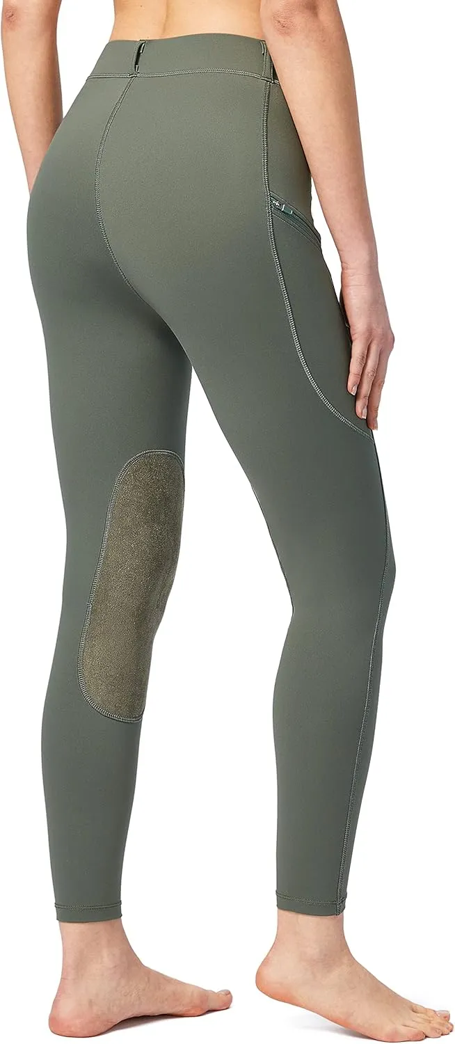 SANTINY Women's Horse Riding Pants with Zipper Pockets Knee-Patch Schooling Tights Equestrian Breeches for Women