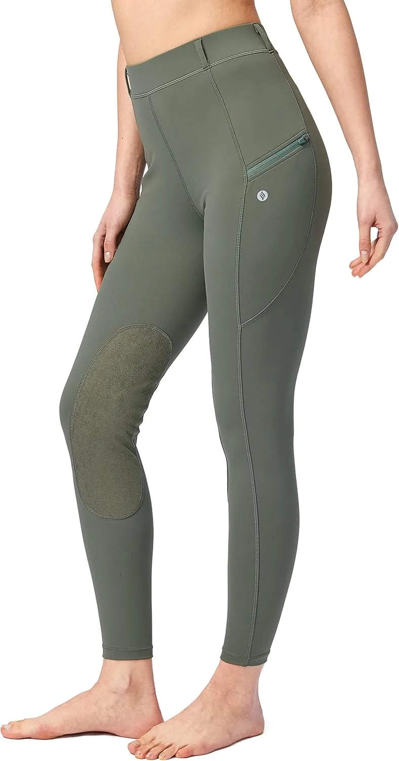 SANTINY Women's Horse Riding Pants with Zipper Pockets Knee-Patch Schooling Tights Equestrian Breeches for Women