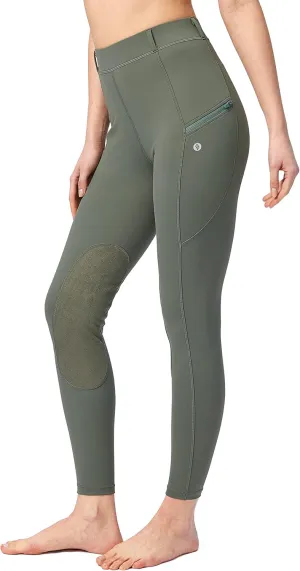 SANTINY Women's Horse Riding Pants with Zipper Pockets Knee-Patch Schooling Tights Equestrian Breeches for Women