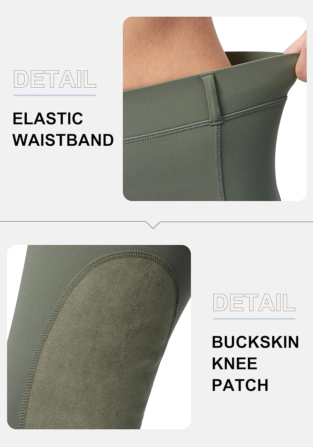 SANTINY Women's Horse Riding Pants with Zipper Pockets Knee-Patch Schooling Tights Equestrian Breeches for Women