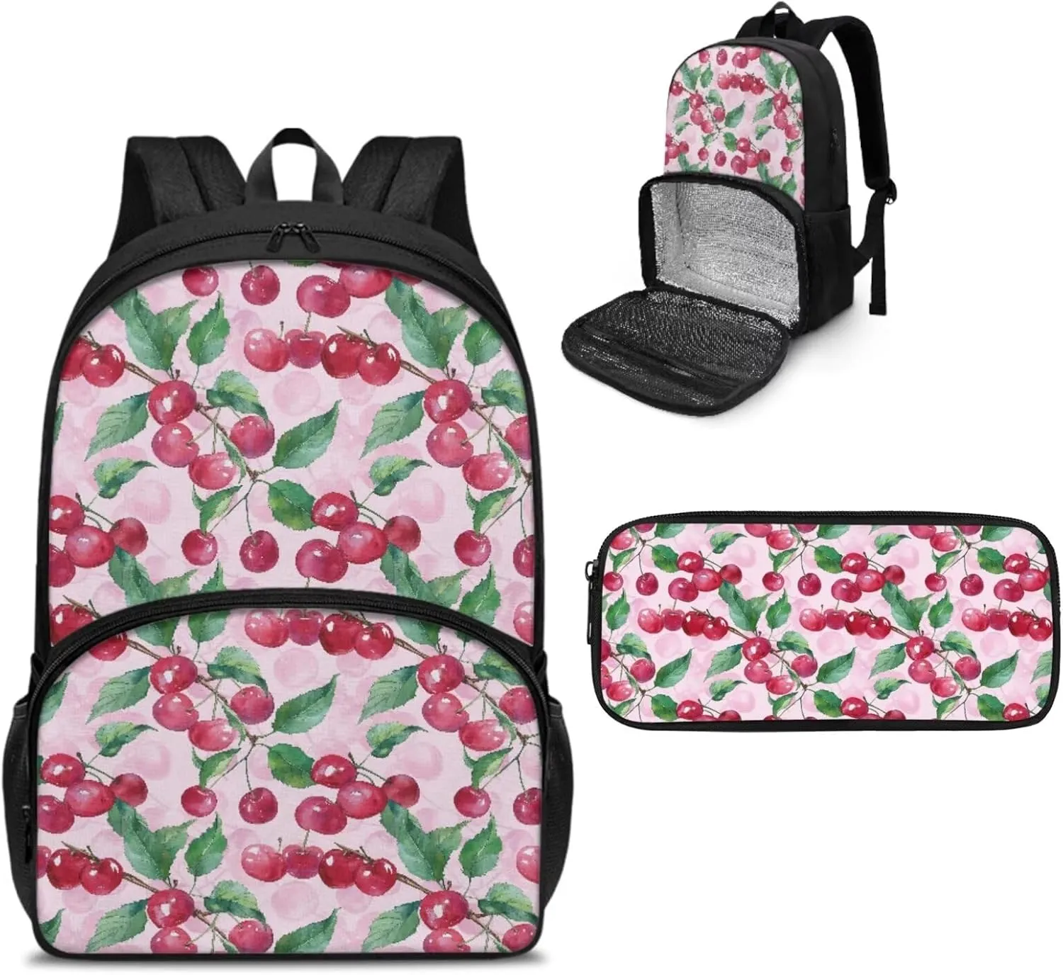 School Backpack for Kids Laptop Insulated Lunch Rucksack with Cooler Compartment Boys Girls Bookbags Travel Rucksack, Pink Cherry