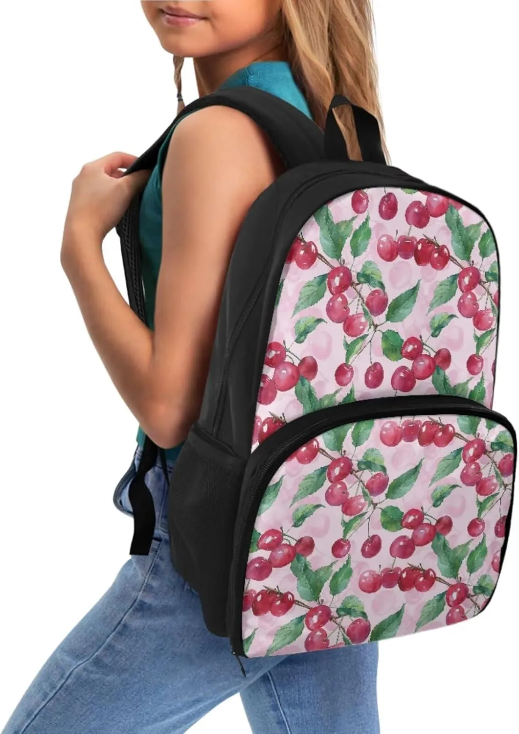 School Backpack for Kids Laptop Insulated Lunch Rucksack with Cooler Compartment Boys Girls Bookbags Travel Rucksack, Pink Cherry