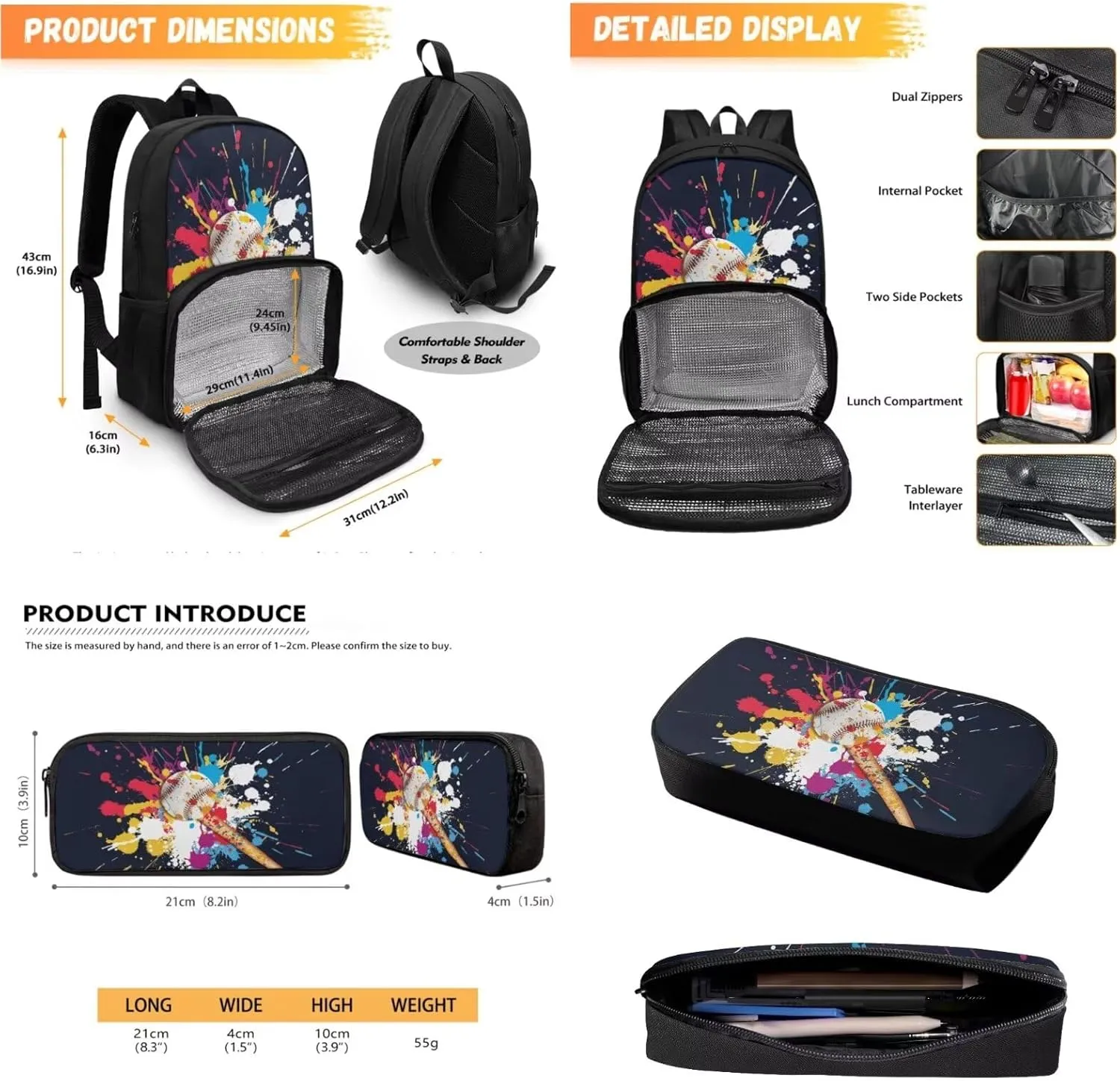 School Backpack for Teen Boys Bookbags Baseball Backpack for School Bag Lightweight Schoolbag for Girls Travel Daypack High School College Bookbag