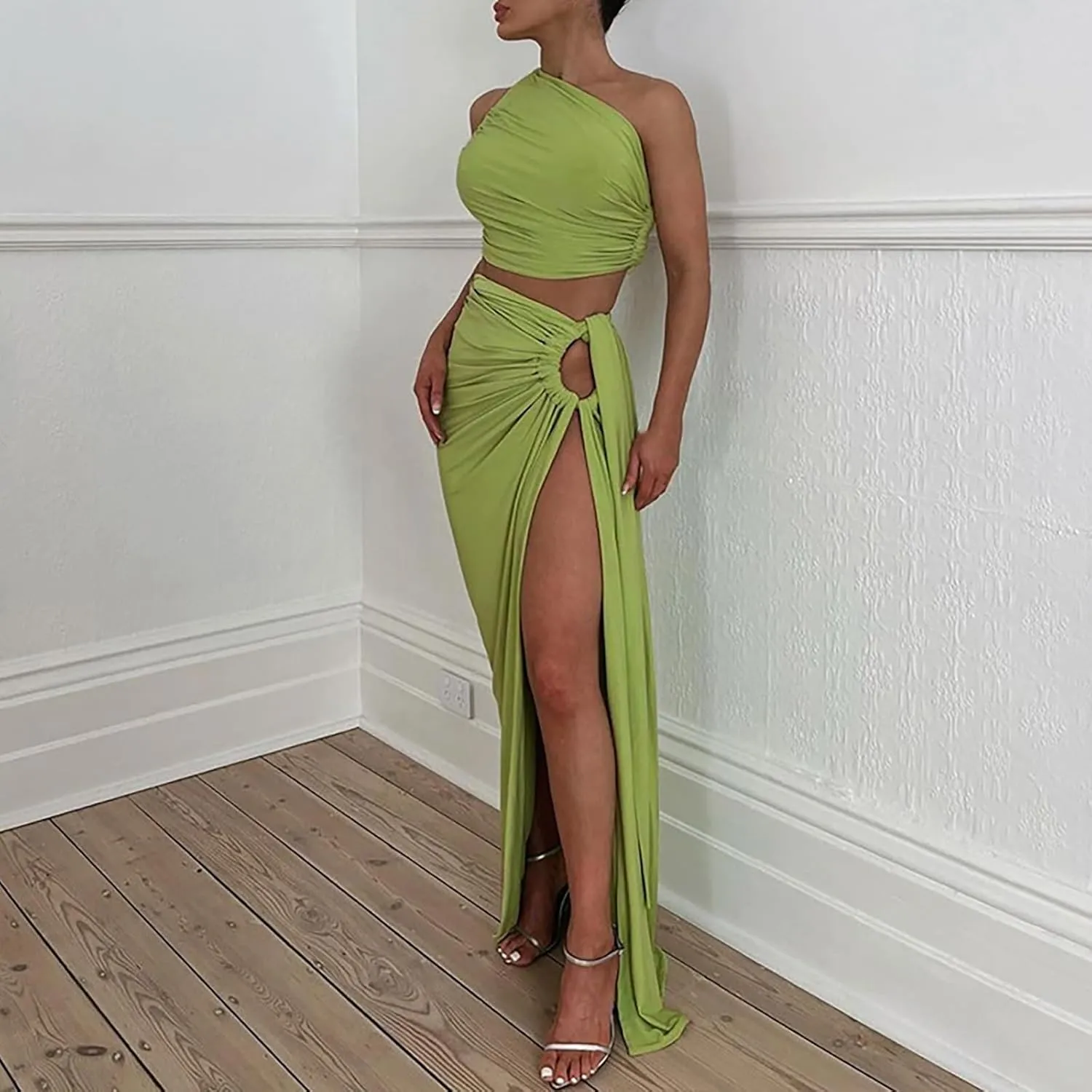 Sexy Cutout Maxi Dress, Ruched Backless, Summer Vacation Outfits for Women, Bodycon Cocktail Slit Cut Out Open Back