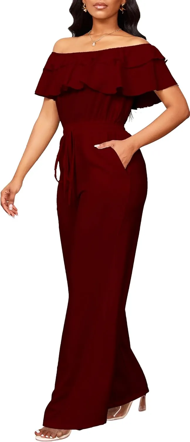 Sexy Jumpsuits for Women Elegant Off The Shoulder Business Long Straight Pants Party Jumpsuit