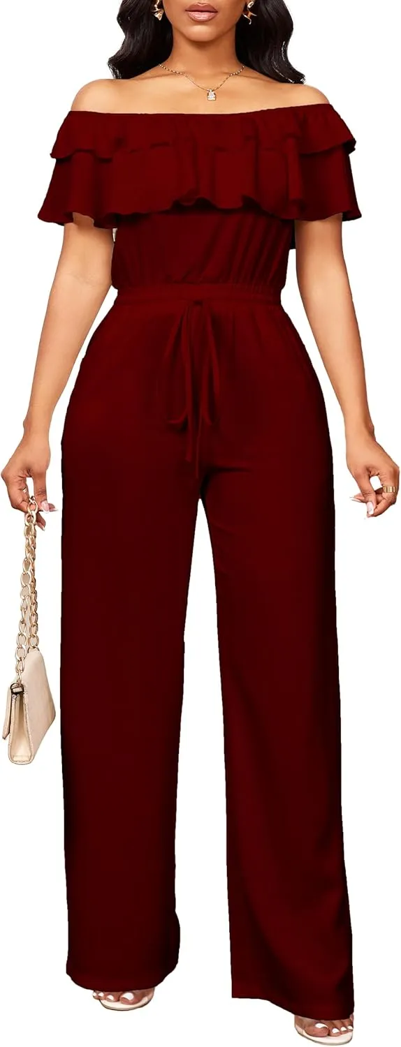 Sexy Jumpsuits for Women Elegant Off The Shoulder Business Long Straight Pants Party Jumpsuit