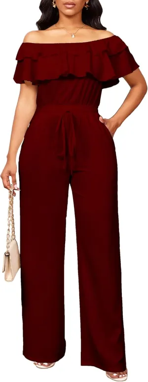 Sexy Jumpsuits for Women Elegant Off The Shoulder Business Long Straight Pants Party Jumpsuit