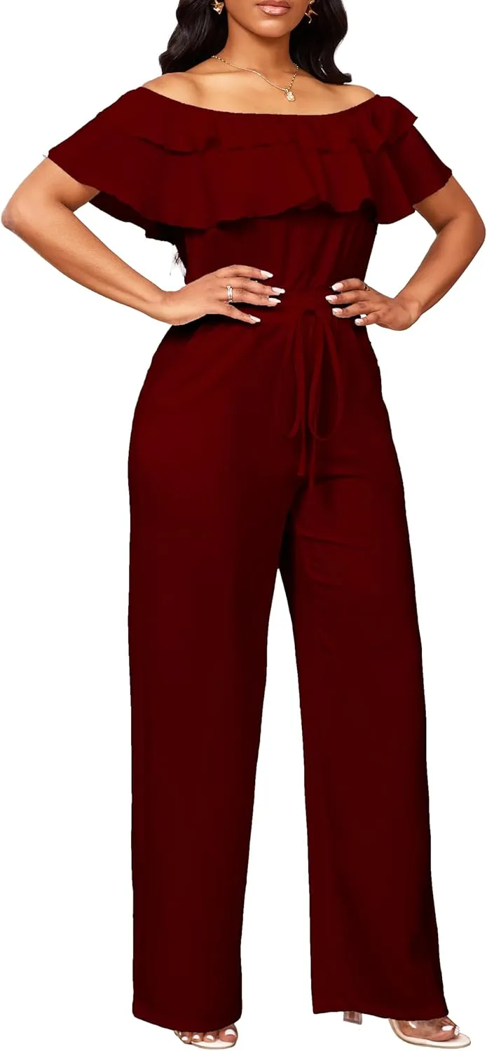 Sexy Jumpsuits for Women Elegant Off The Shoulder Business Long Straight Pants Party Jumpsuit