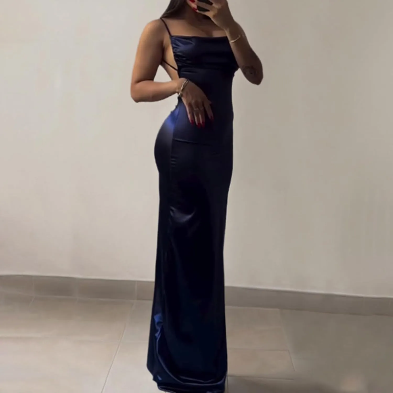 Sexy Summer Dresses for Women Spaghetti Straps Side Split Ruffle Hem Bodycon Long Dress Party Beach Sundresses