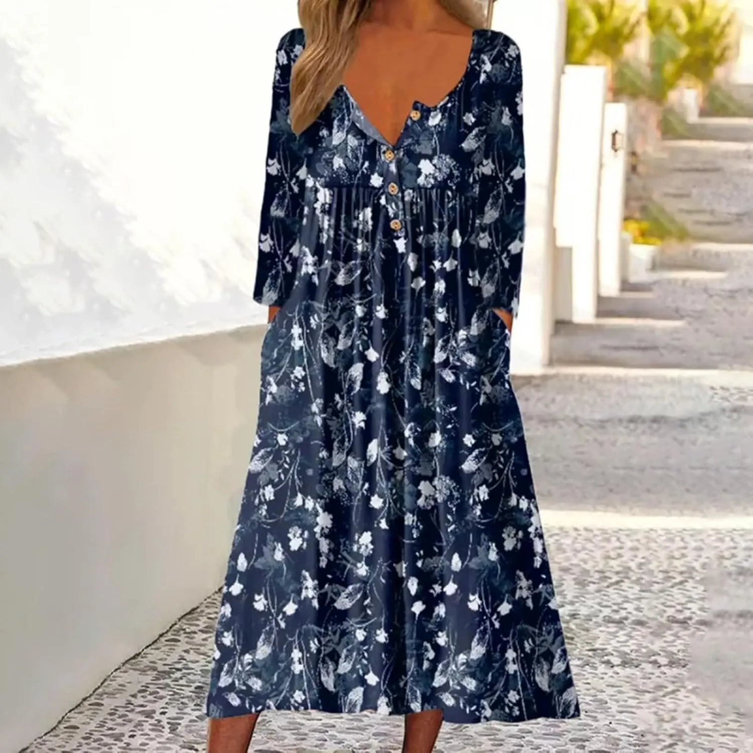 SGASY Plus Size Casual Loose Dresses for Curvy Women 2024 Summer Short Sleeve Shift Flowy Midi Dress with Pockets