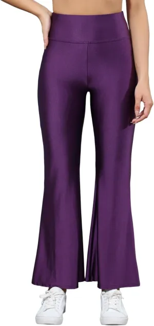 Sghenr Women's Shiny High Waisted Flare Yoga Pants Tummy Control Wide Leg Casual Workout Leggings