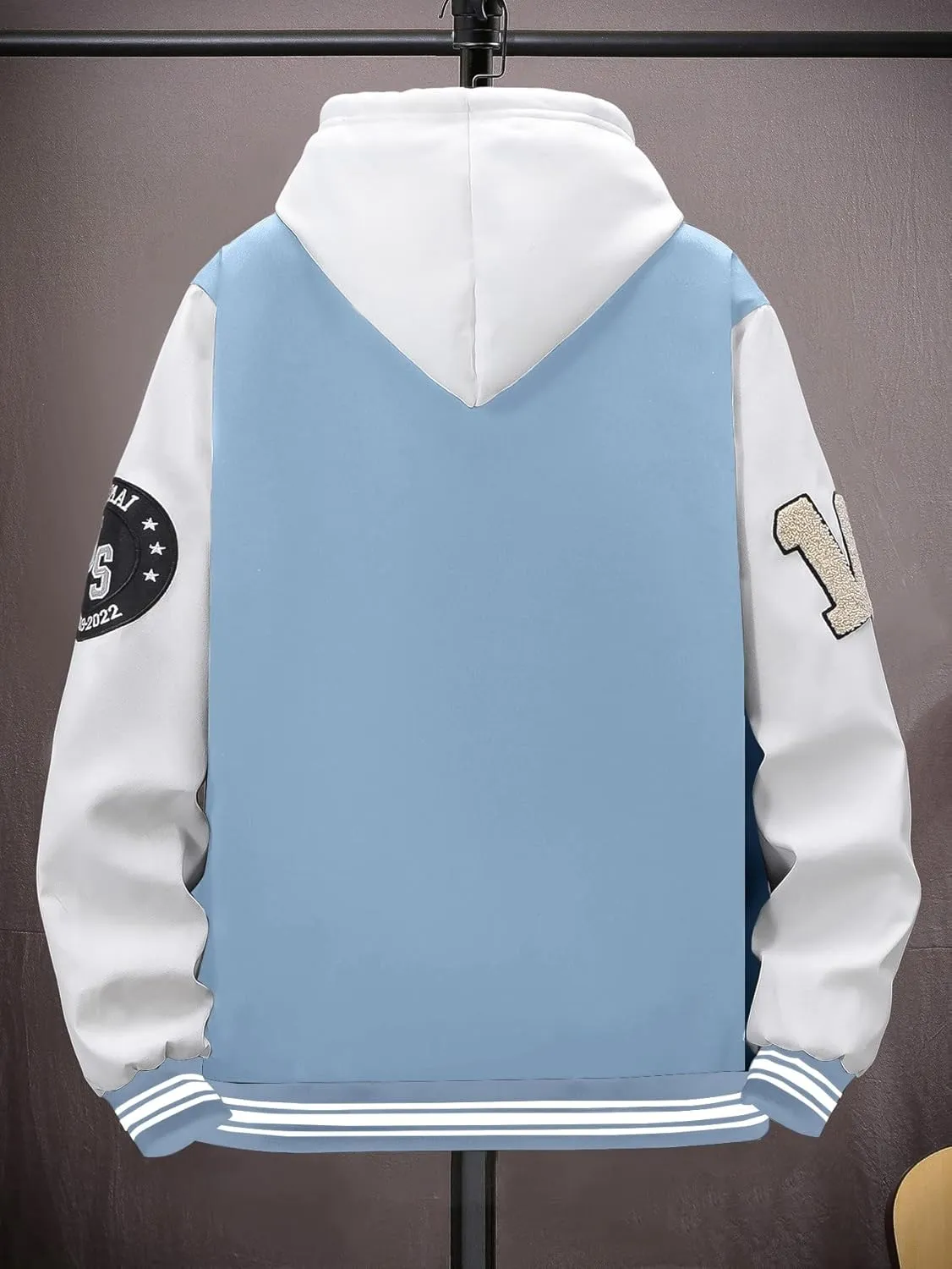SHENHE Men's Letter Print Varsity Jacket Color Block Streetwear Bomer Baseball Jacket