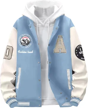 SHENHE Men's Letter Print Varsity Jacket Color Block Streetwear Bomer Baseball Jacket