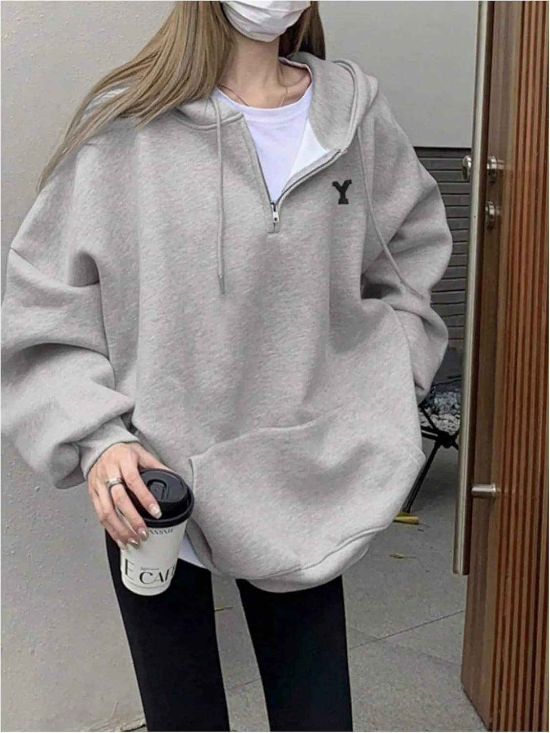 SOLY HUX Oversized Hoodies for Women Half Zip Drawstring Long Sleeve Drop Shoulder Pullover Loose Sweatshirt