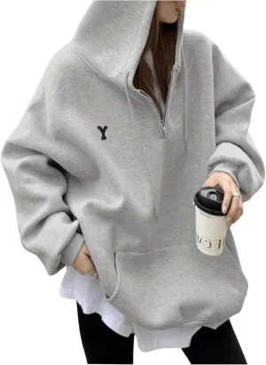 SOLY HUX Oversized Hoodies for Women Half Zip Drawstring Long Sleeve Drop Shoulder Pullover Loose Sweatshirt