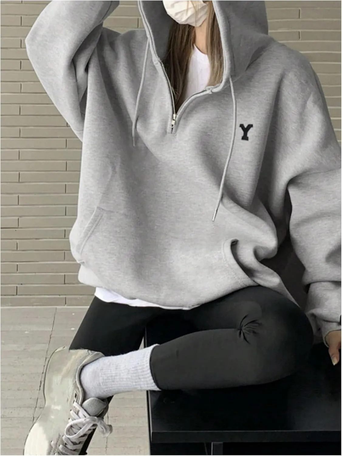 SOLY HUX Oversized Hoodies for Women Half Zip Drawstring Long Sleeve Drop Shoulder Pullover Loose Sweatshirt
