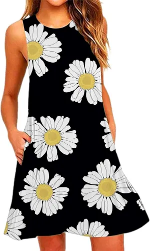 Spring Dresses for Women 2024 Summer Suspender Dresses Beach Casual Sleeveless Floral Print Tank Loose Sundress