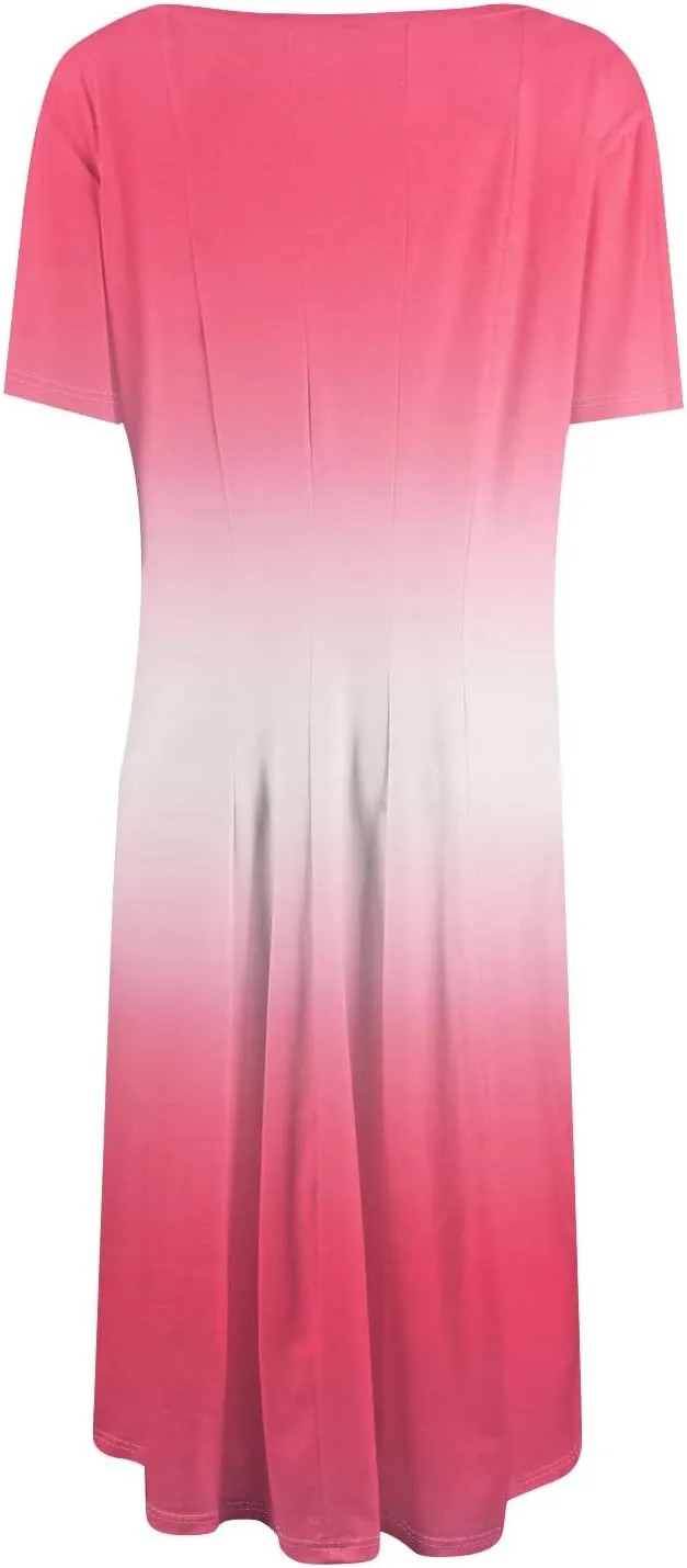 Spring Dresses for Women 2025 Cinched Waist Short Sleeve with Side Pocket Womens Dress Flowy Midi Scoop Neck Dress