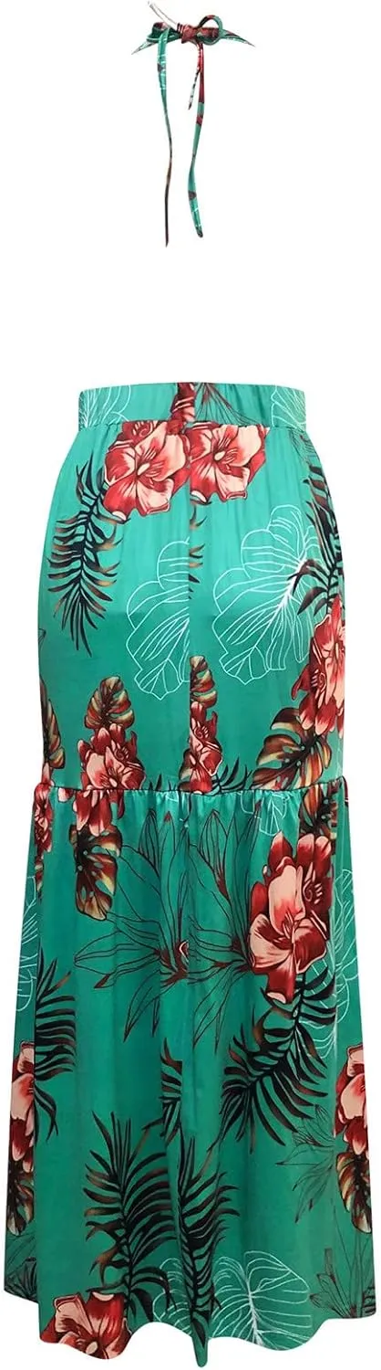 Summer Dresses for Women 2024 Fashion Sexy Floral Tropical Beach Halter Sundress Hawaiian Backless Long Maxi Dress
