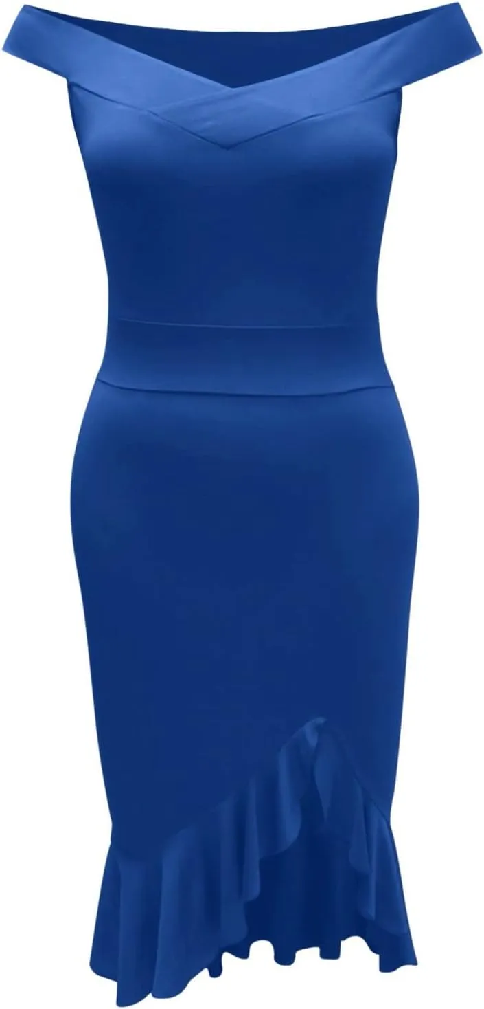 Summer Dresses for Women 2025 Off Shoulder Ruffle Irregular Bodycon Midi Dress Formal Wedding Guest Dresses