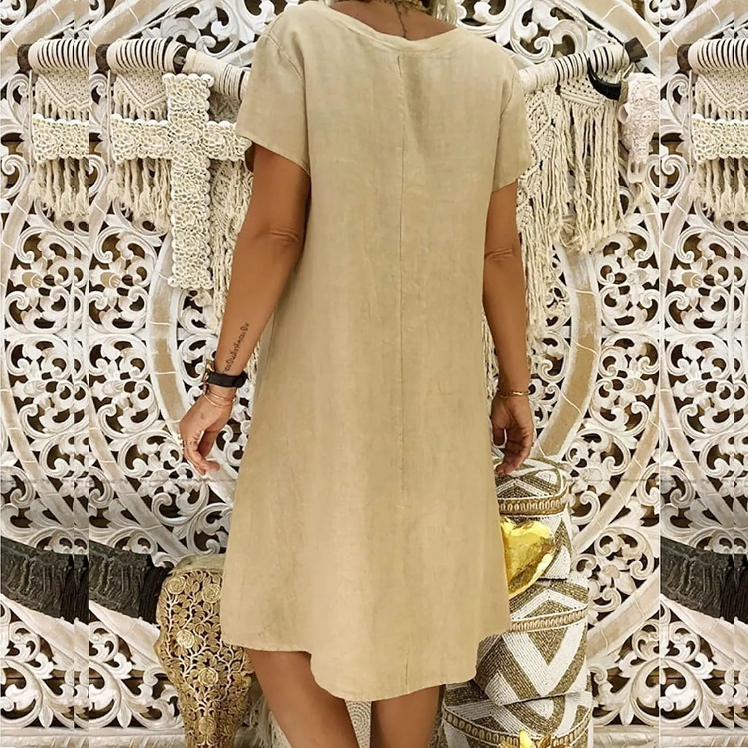 Summer Dresses for Women 2025 Plus Size V Neck Short Sleeve Midi Dress Casual Solid Loose Going Out Party Sundresses