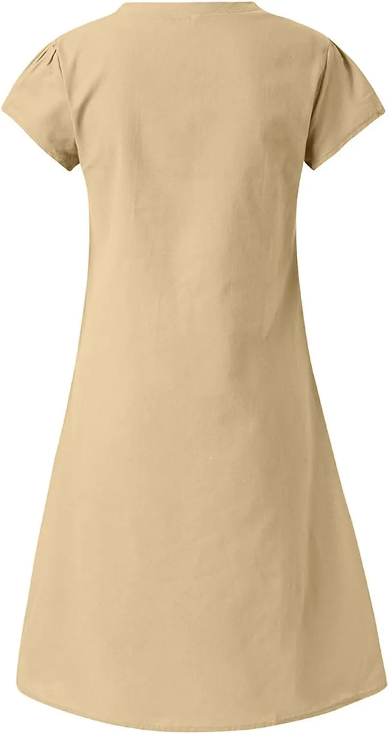 Summer Dresses for Women 2025 Plus Size V Neck Short Sleeve Midi Dress Casual Solid Loose Going Out Party Sundresses