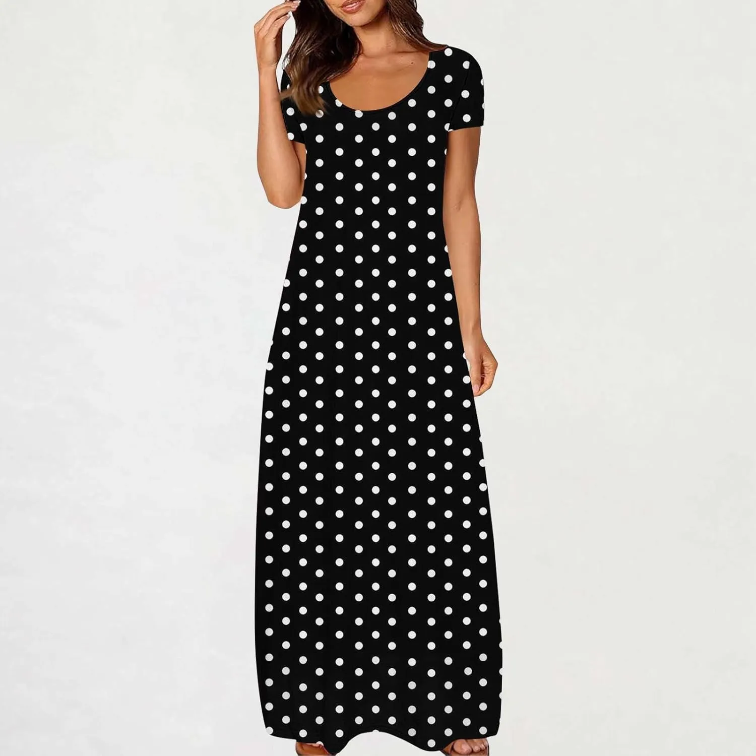 Summer Dresses for Women 2025 Trendy Boho Polkadot Print Cap Sleeve Round-Neck Plus Size Maxi Dress Beach Sundress