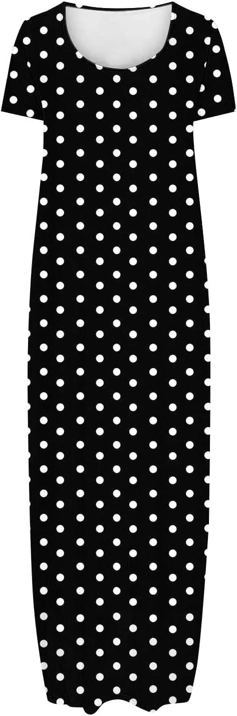 Summer Dresses for Women 2025 Trendy Boho Polkadot Print Cap Sleeve Round-Neck Plus Size Maxi Dress Beach Sundress