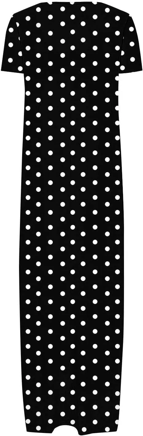 Summer Dresses for Women 2025 Trendy Boho Polkadot Print Cap Sleeve Round-Neck Plus Size Maxi Dress Beach Sundress