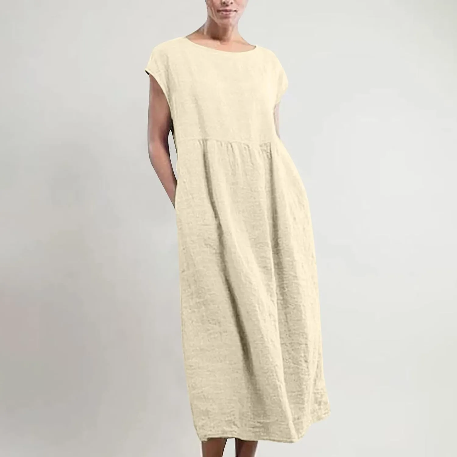 Summer Long Dresses for Women 2023 Casual Plus Size Cotton Linen Tshirt Dress Sleeveless Loose Baggy Kaftan Dress