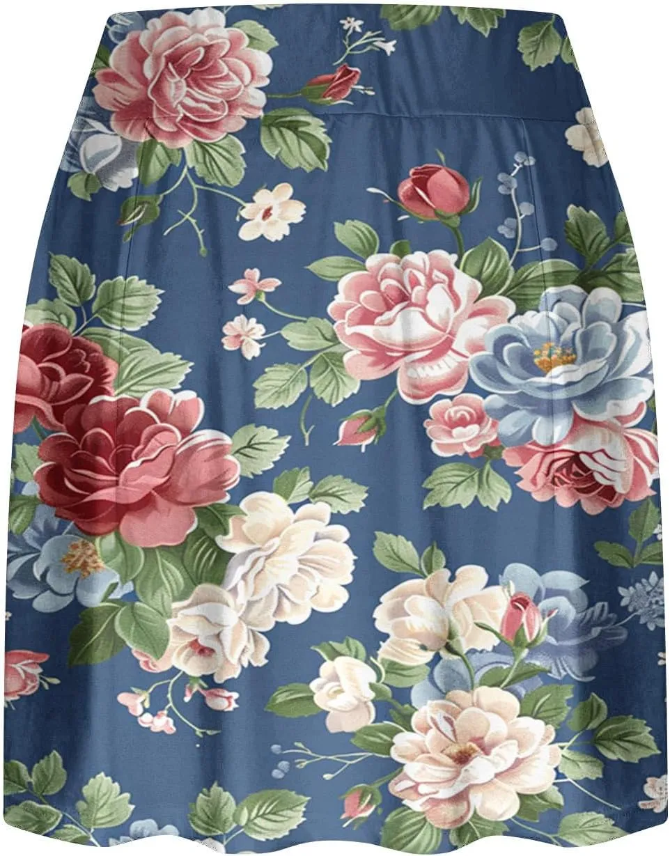 Summer Skorts for Women 2024 Trendy Floral Print High Waisted Flowy Skorts Casual Comfy Sport Skirts with Shorts