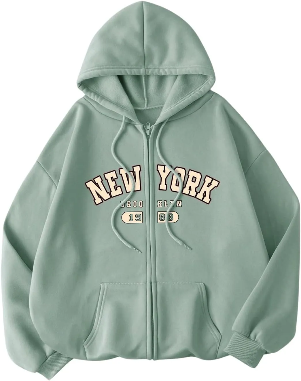 SweatyRocks Women's Sweatshirts Hoodies Graphic Print Casual Zip Up Long Sleeve Pullover Top with Pockets