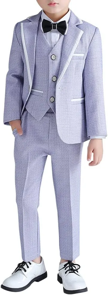 SWOTGdoby Boys 4 Pieces Suit Set Slim Fit Plaid Blazer Pants Vest Bowtie Formal Dress for Wedding Party