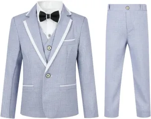 SWOTGdoby Boys 4 Pieces Suit Set Slim Fit Plaid Blazer Pants Vest Bowtie Formal Dress for Wedding Party